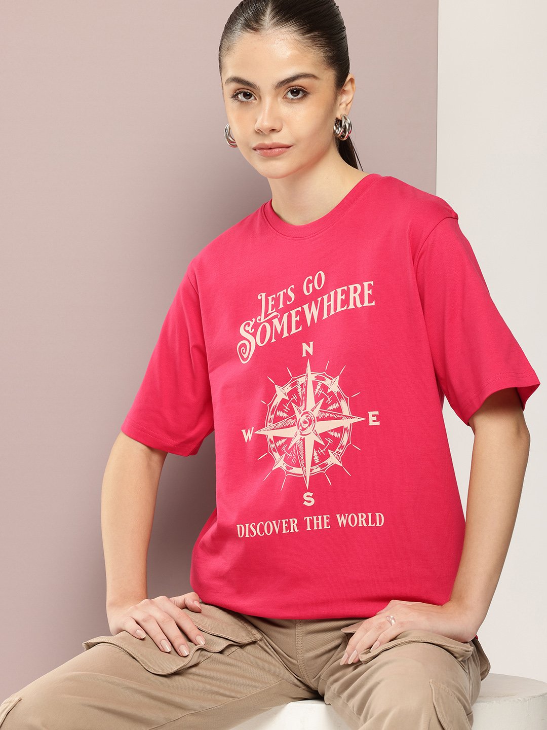Womens Half Sleeve Round Neck Oversized Fit T-Shirts
