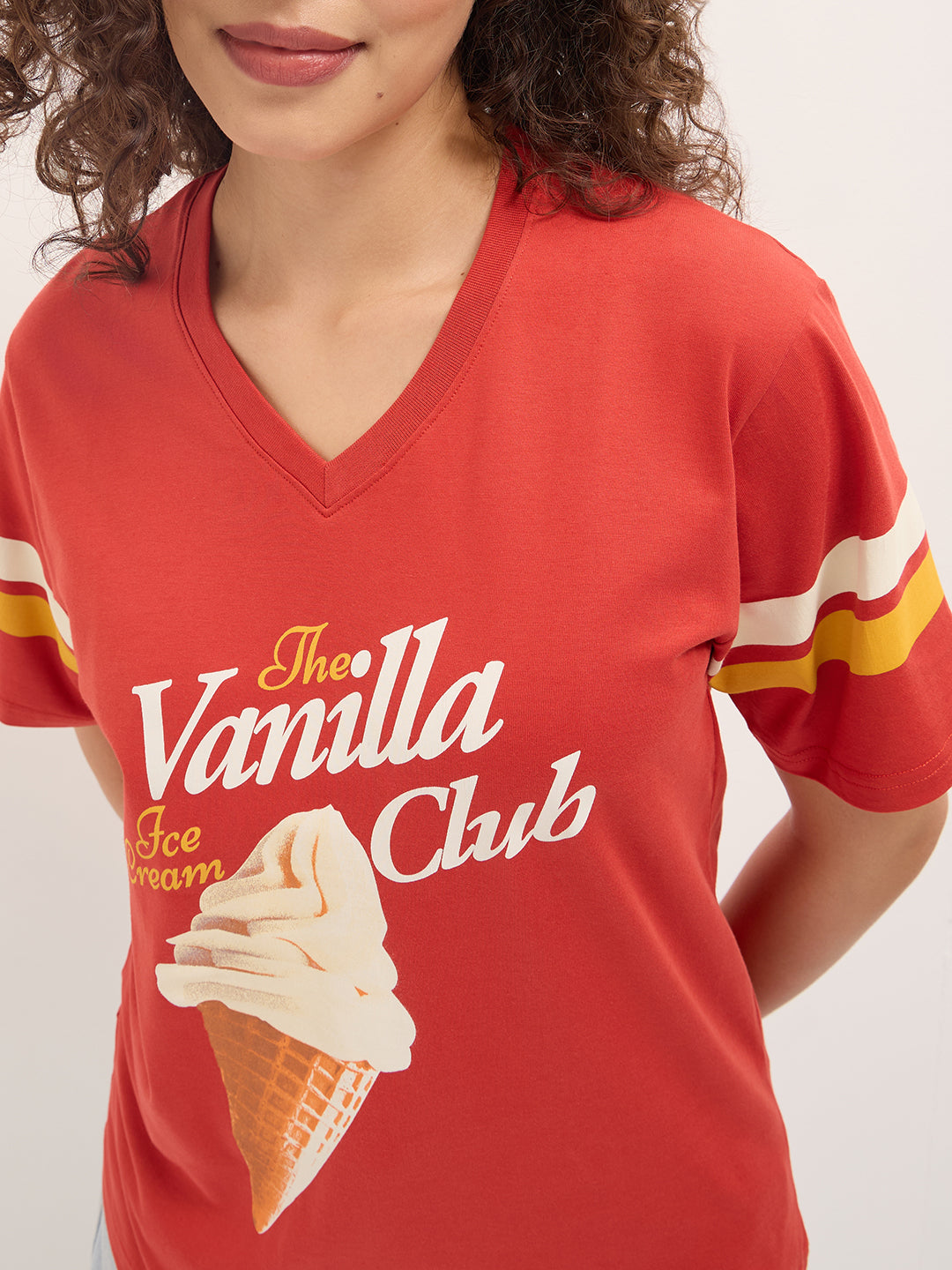 Womens Half Sleeve V-Neck Printed Oversized Fit Tshirts