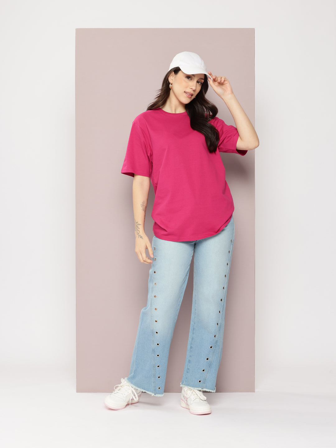 Womens Half Sleeve Round Neck Solid Oversized Fit Tshirts