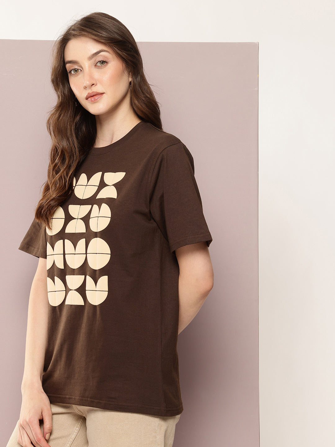 Womens Half Sleeve Round Neck Puff Print Oversized Fit Tshirts