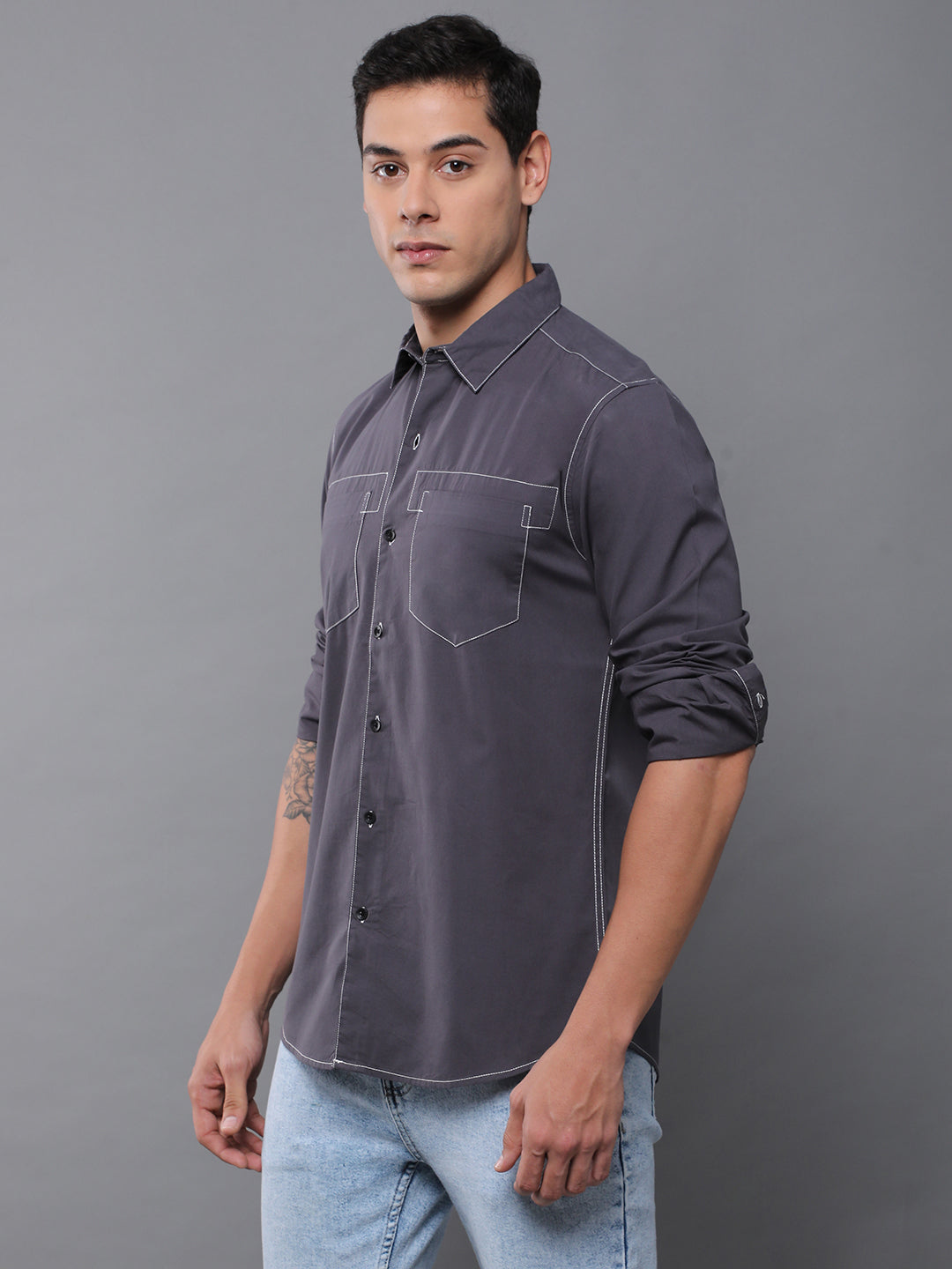 Men Plain Full Sleeve Casual Shirt With Pocket