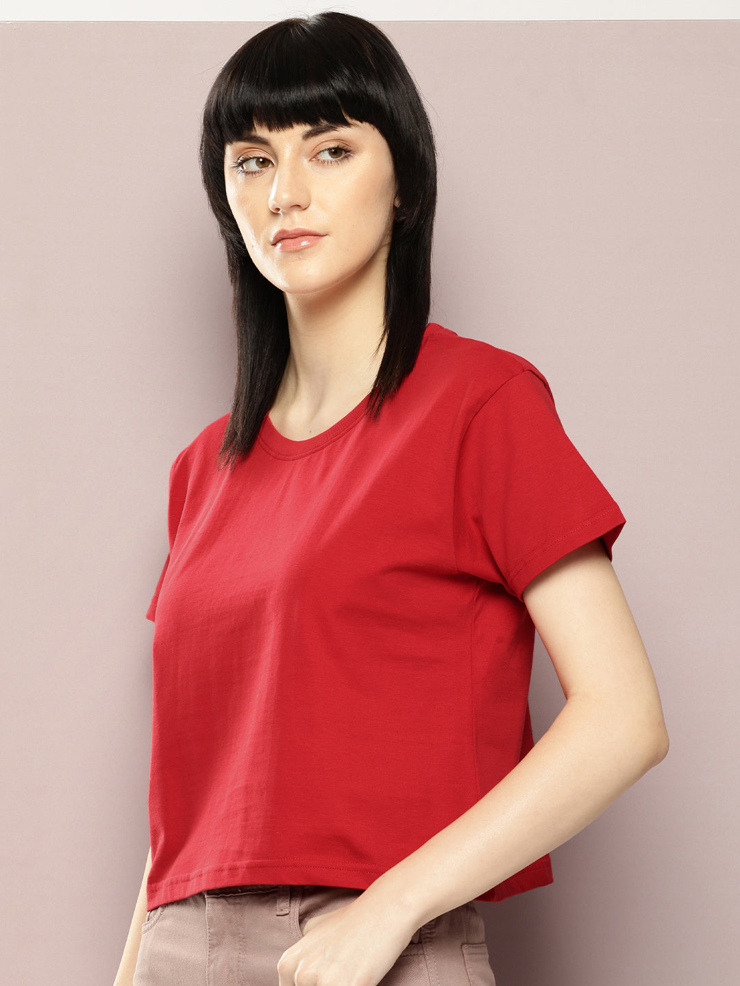 Womens Half Sleeve Round Neck Solid Boxy Fit Tshirts