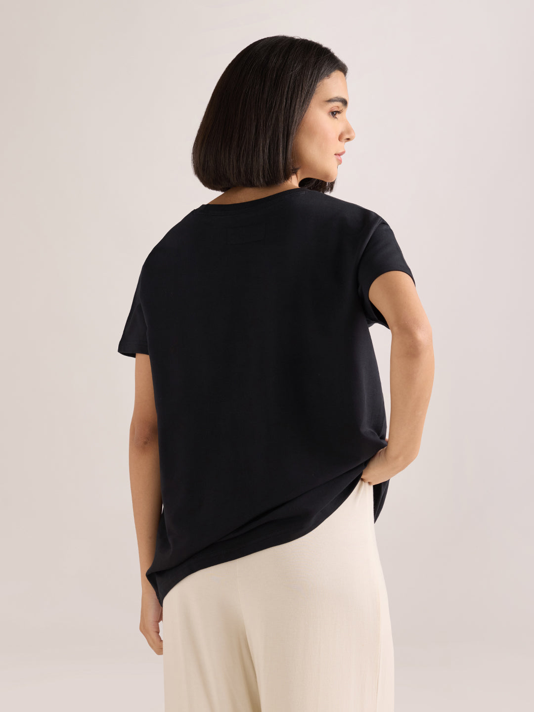 Womens Embroidery Boxy Regular Fit French Terry Cotton Tshirt