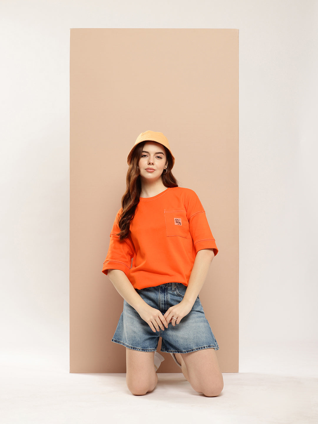 Womens Half Sleeve Round Neck Solid Oversized Fit Tshirts