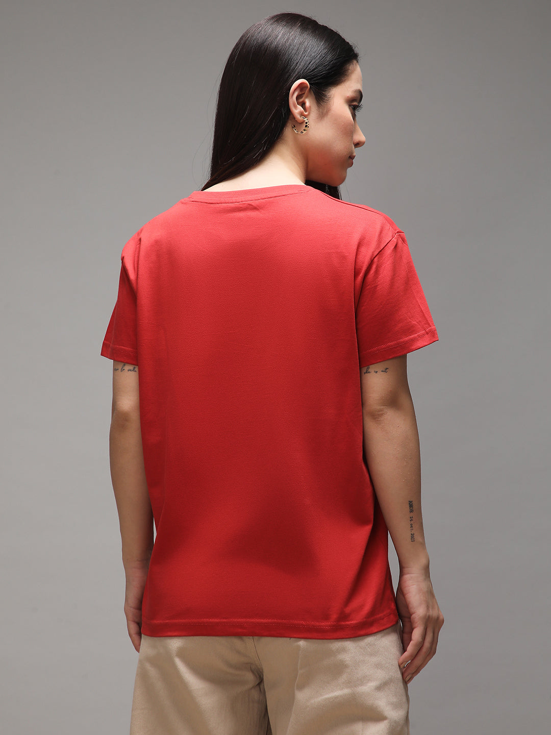 Womens Half Sleeve Round Neck Embroidery Boxy Fit Tshirts