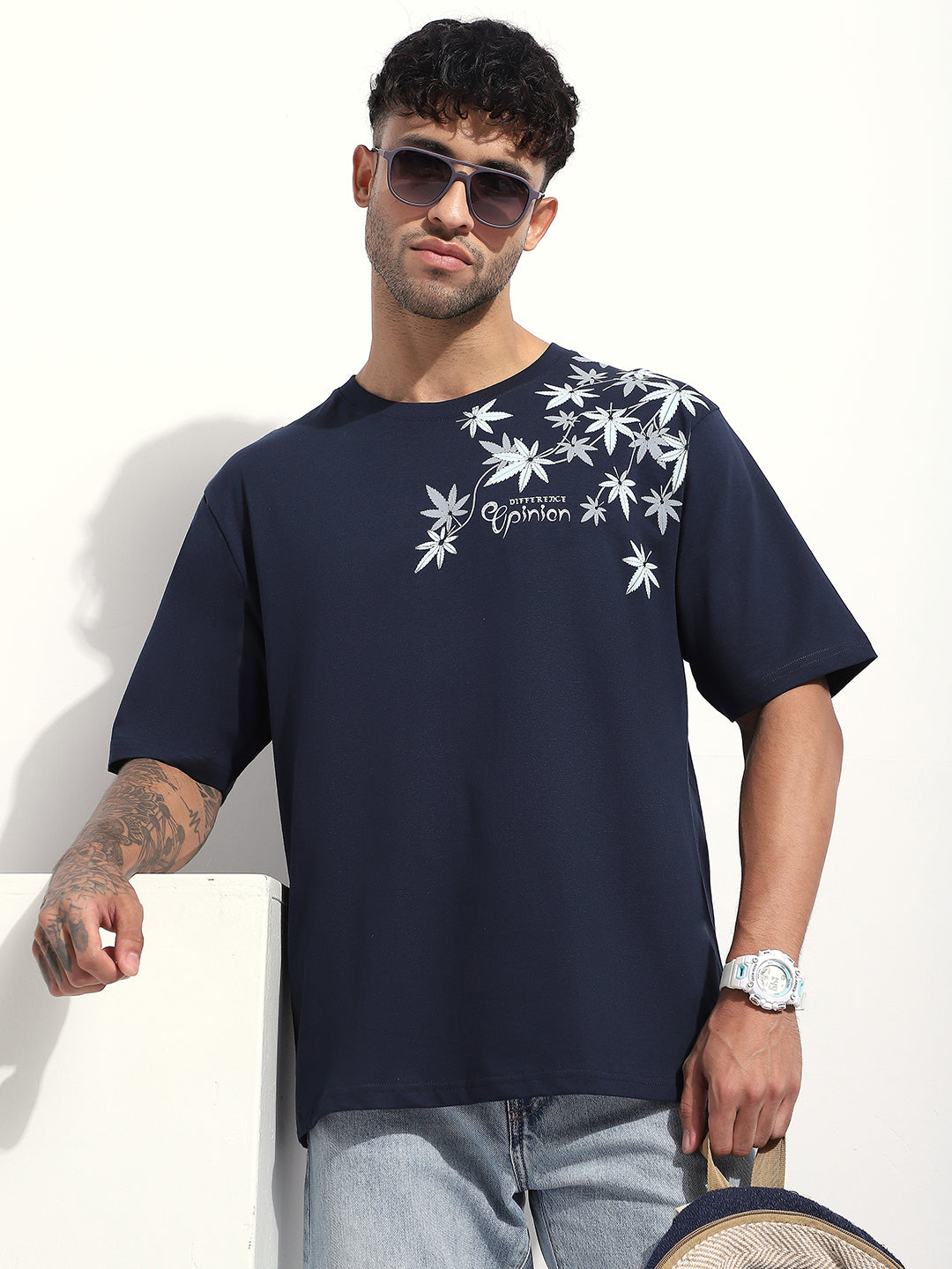 Mens Half Sleeve Round Neck Embroidered Oversized Fit Tshirts