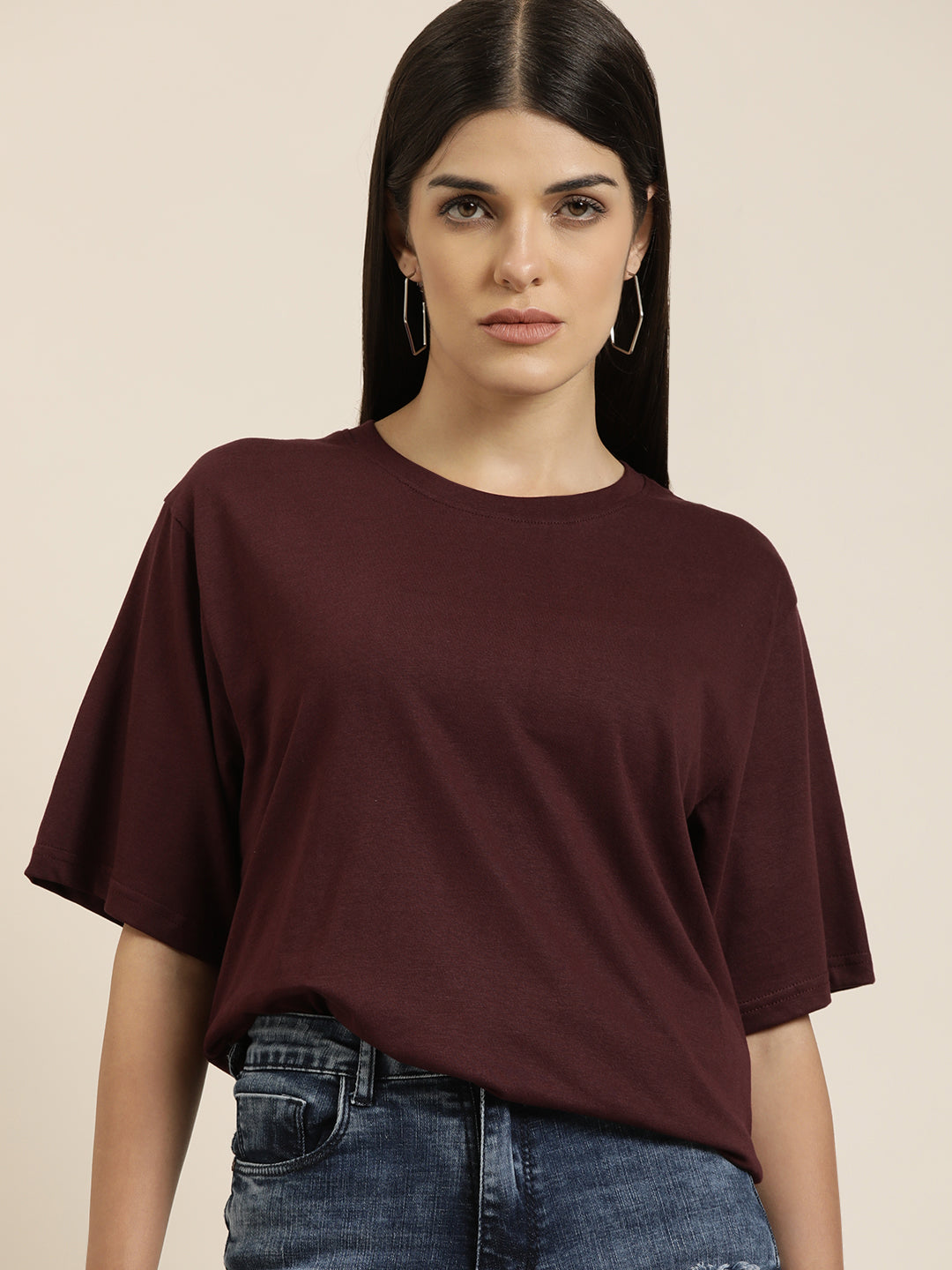 Womens Half Sleeve Round Neck Oversized Fit T-Shirts