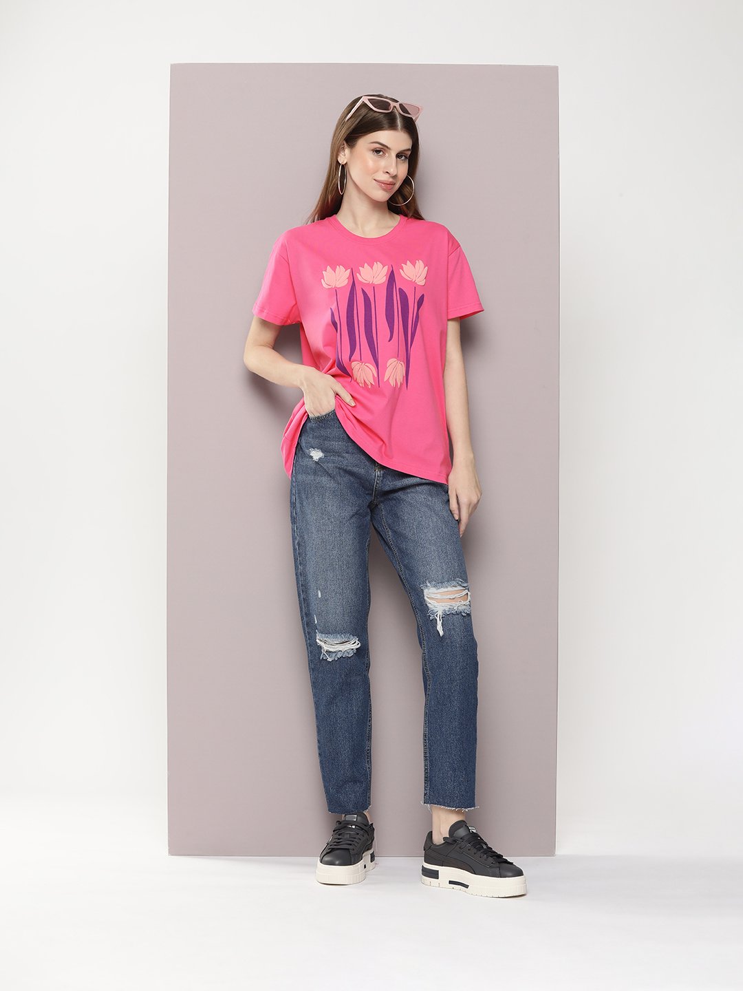 Womens Half Sleeve Round Neck Boxy Fit T-Shirts