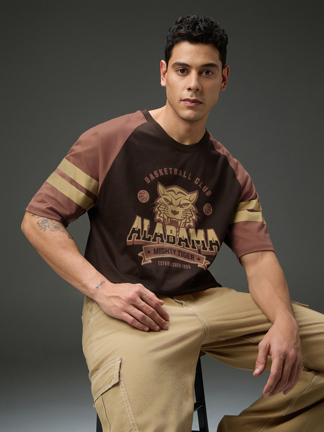 Mens Round Neck Raglan Sleeve Printed Oversized Fit Tshirt