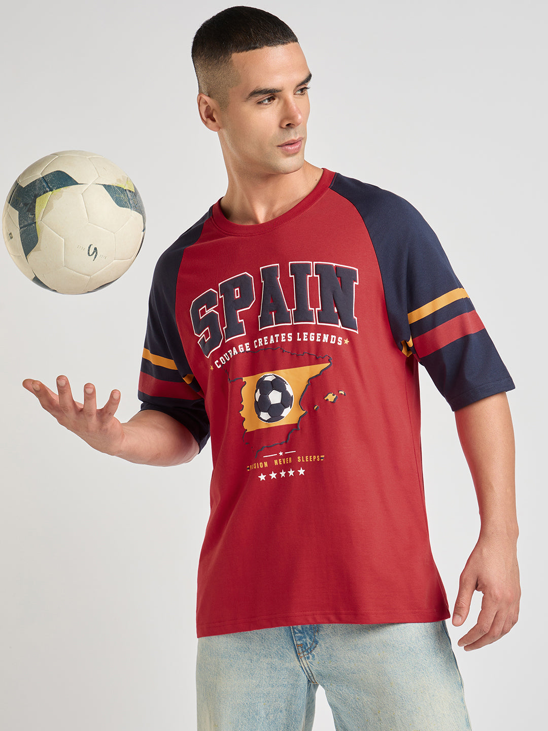 Mens Foot Ball Team Printed Oversized Raglan Sleeve Tshirt