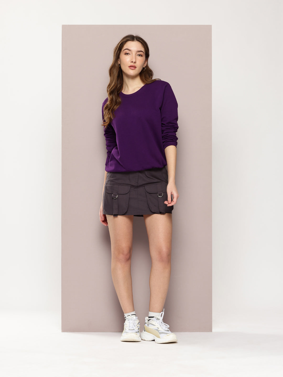 Womens Full Sleeve Round Neck Solid Relaxed Fit Tshirts