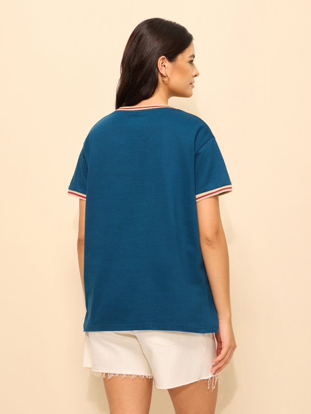 Womens Printed Boxy Regular Fit Cotton T-Shirt