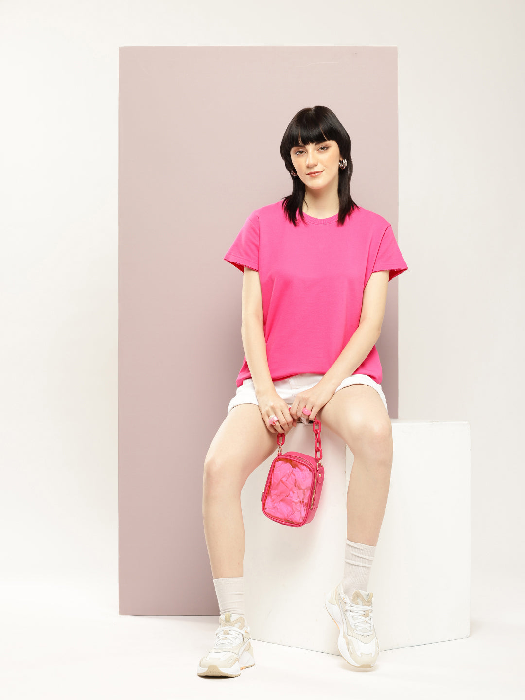 Womens Half Sleeve Round Neck Solid Boxy Fit Tshirts