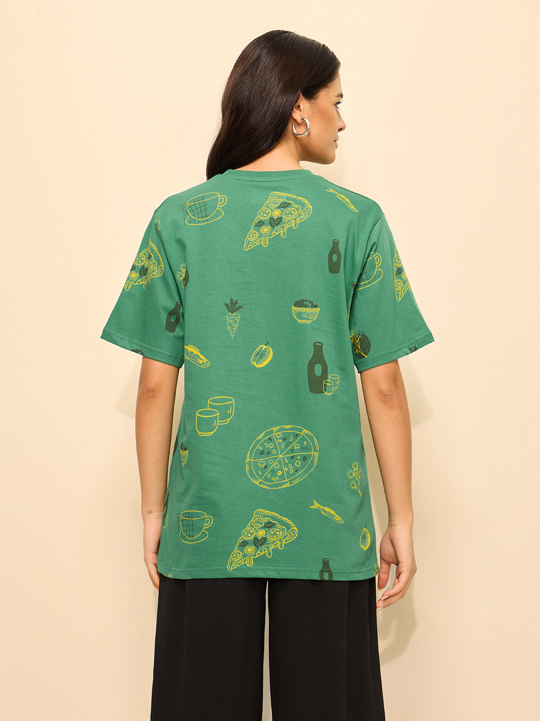 Womens All Over Printed Oversized Fit Cotton T-Shirt