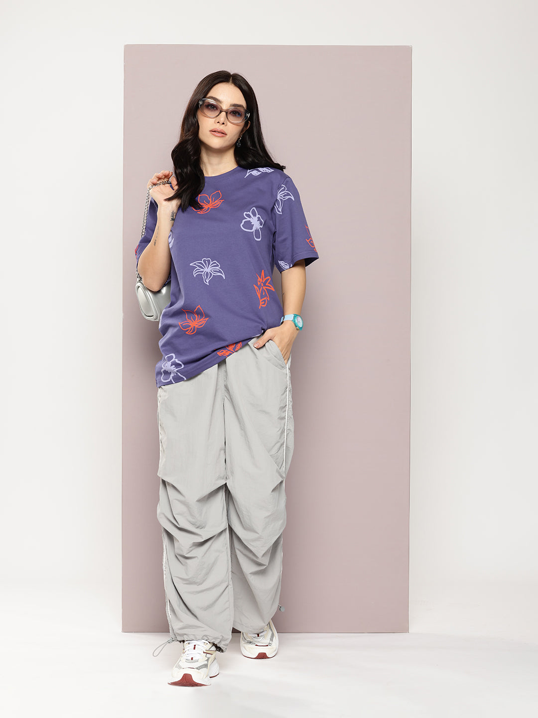 Womens Half Sleeve Round Neck All-Over Printed Oversized Fit Tshirts