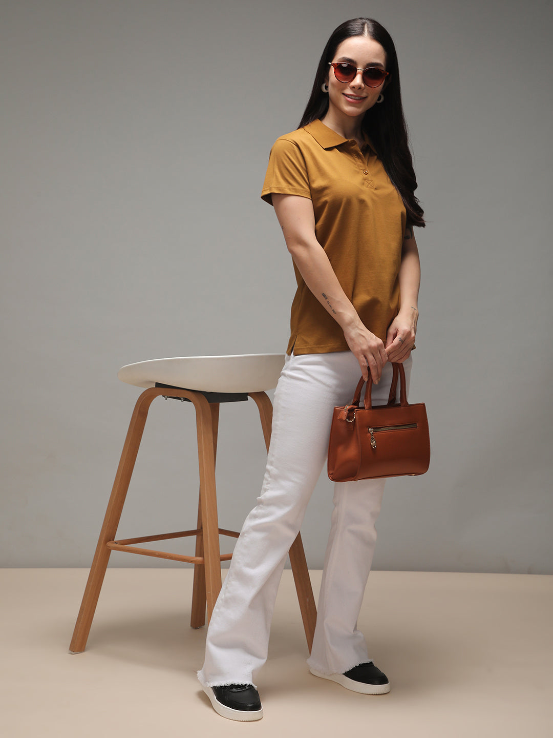 Womens Half Sleeve Polo Neck Solid Regular Fit Tshirts