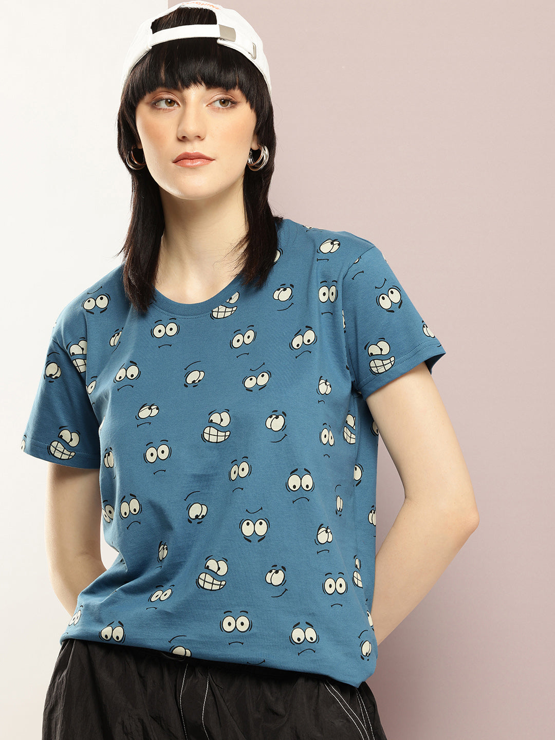 Womens Half Sleeve Round Neck All-Over Printed Boxy Fit Tshirts