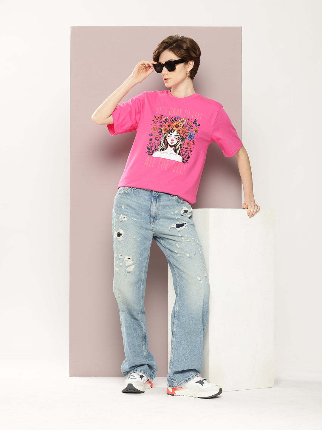 Womens Half Sleeve Round Neck Printed Oversized Fit Tshirts