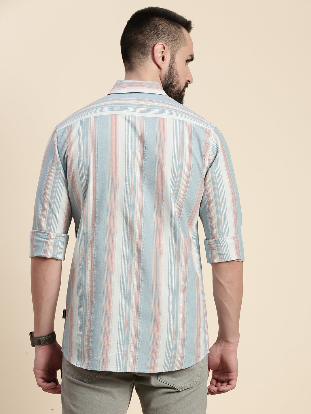 Mens Striped Full Sleeve Shirt With Pocket