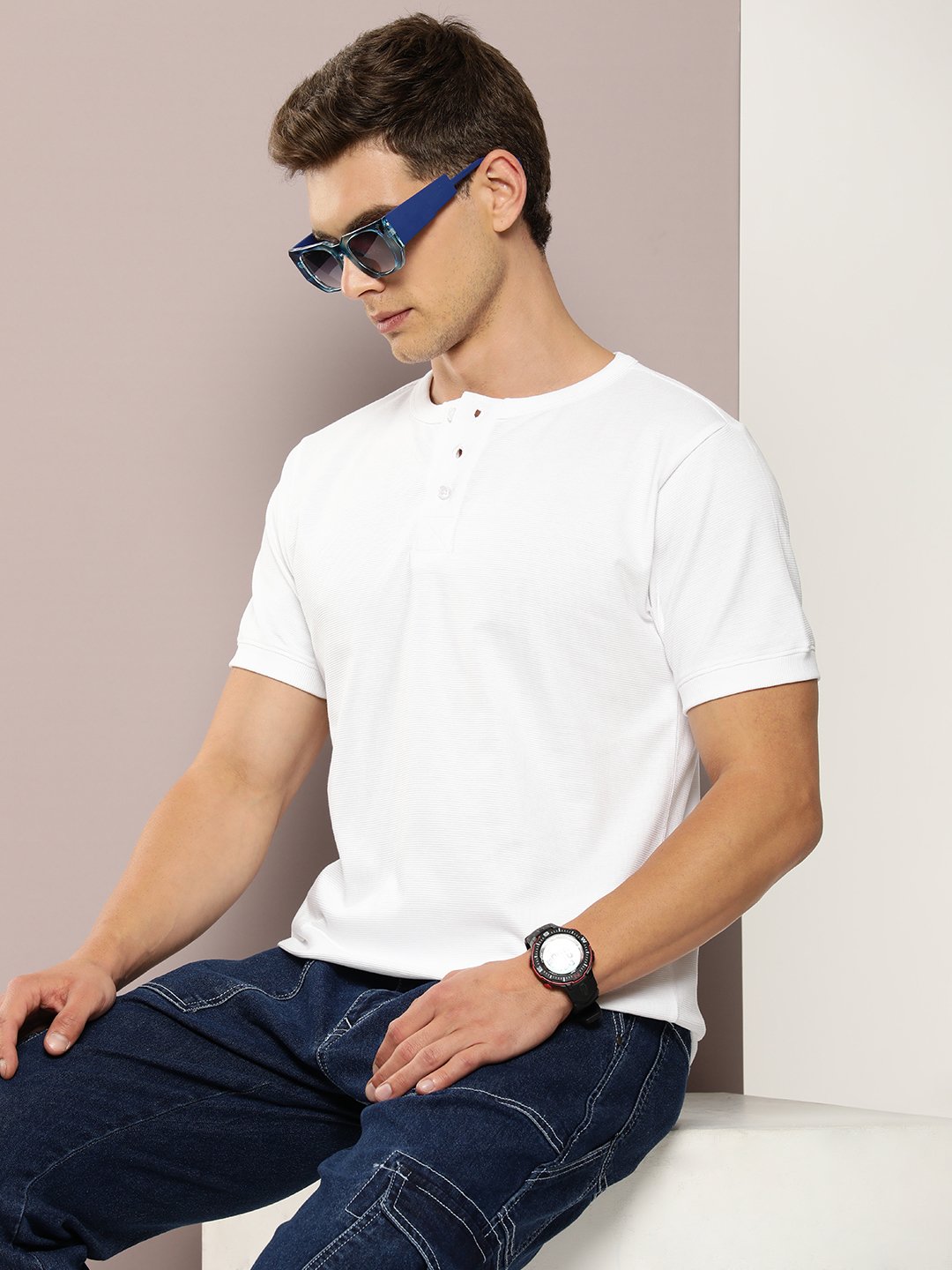 Mens Half Sleeve Henley Neck Regular Fit T-Shirts