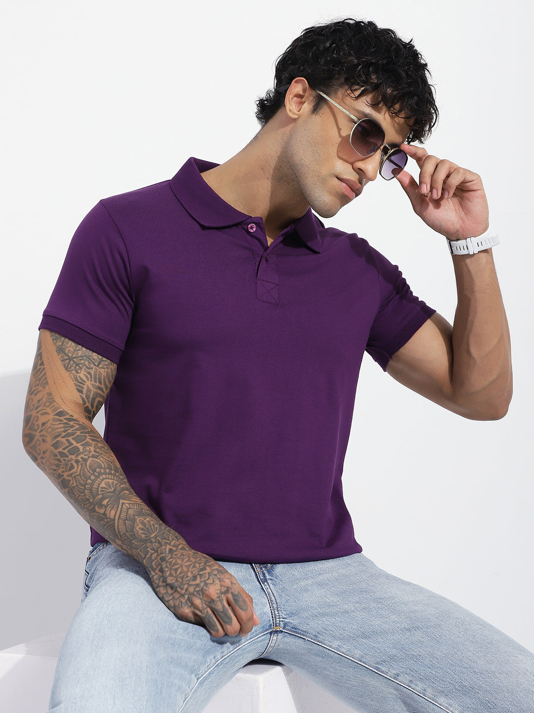 Mens Half Sleeve Polo Neck Solid Regular Fit Tshirts