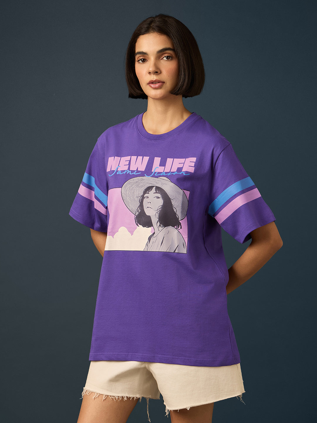 Womens Short Sleeve Printed Oversized Fit Tshirt 