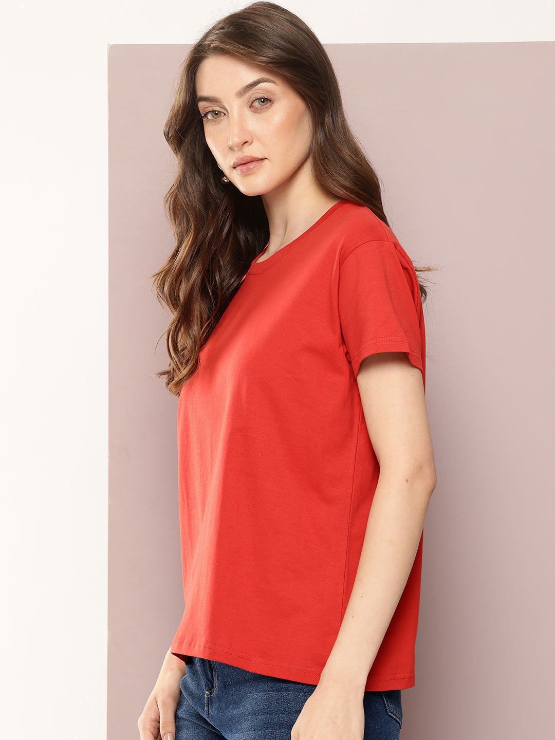 Womens Half Sleeve Round Neck Solid Boxy Fit Tshirts
