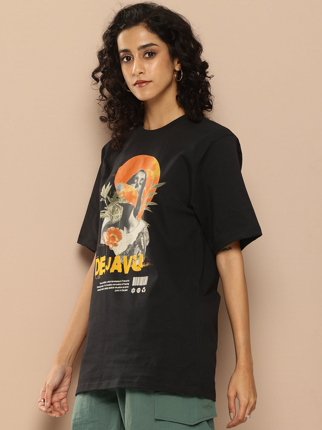 Womens Half Sleeve Round Neck Printed Oversized Fit Tshirts