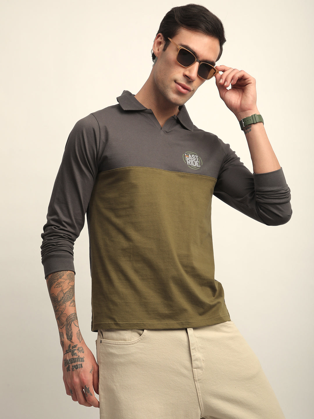 Mens Full Sleeve Polo Neck Printed Regular Fit Tshirts