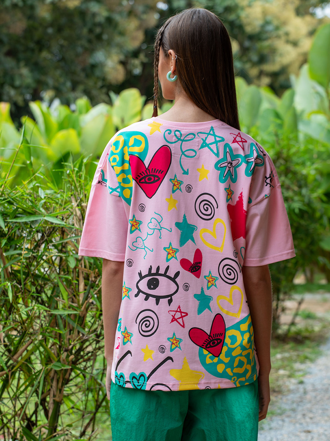 Womens Half Sleeve Drop Shoulder Printed Oversized Fit T-Shirts