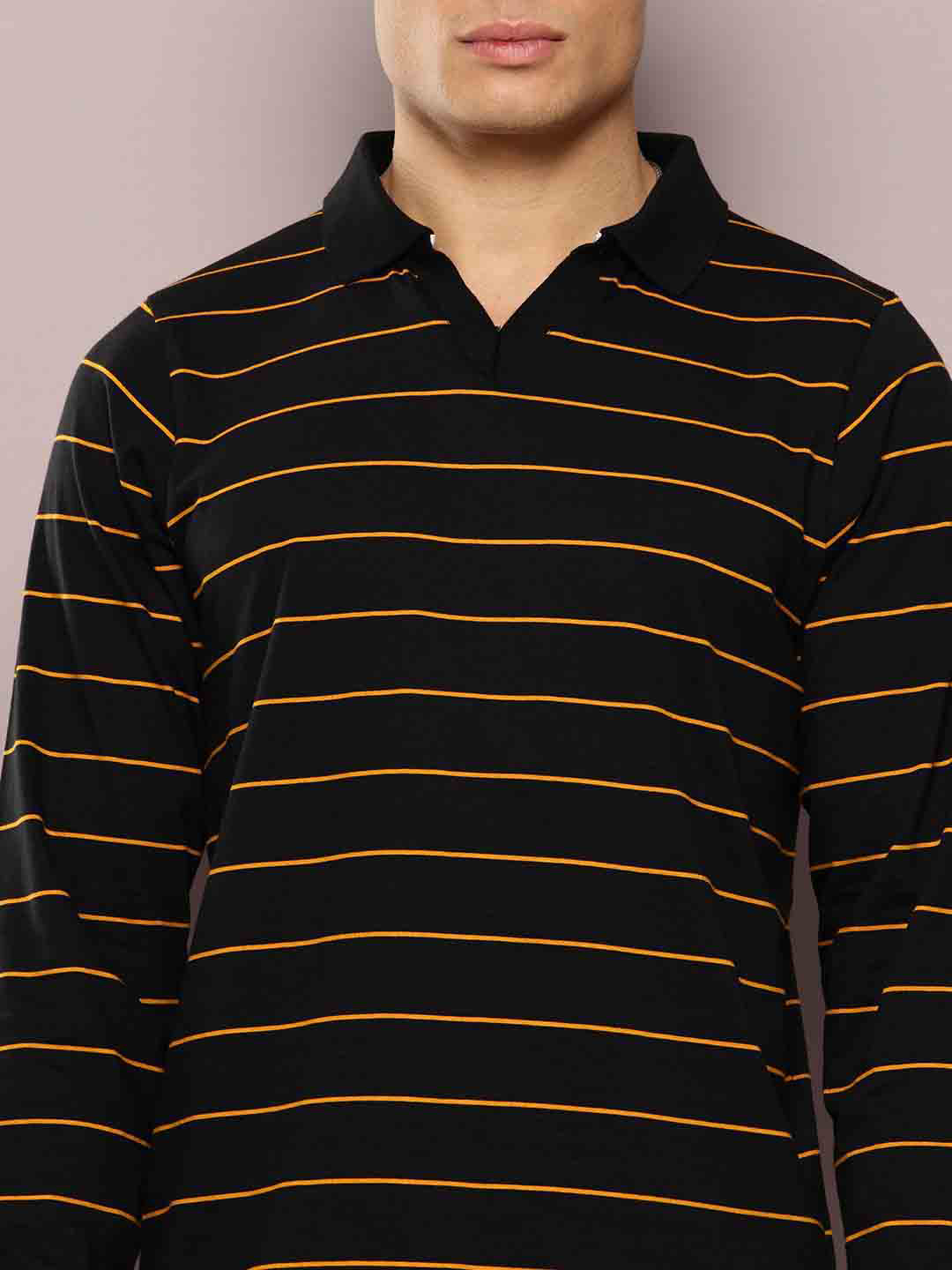 Mens Full Sleeve Polo Neck Striped Regular Fit Tshirts