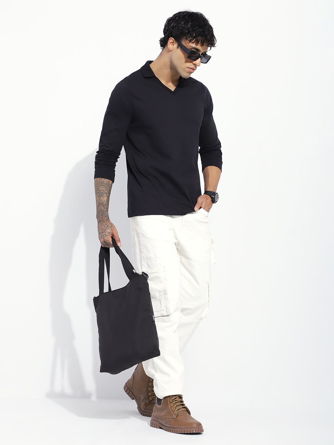 Mens Full Sleeve V-Neck Solid Regular Fit Tshirts