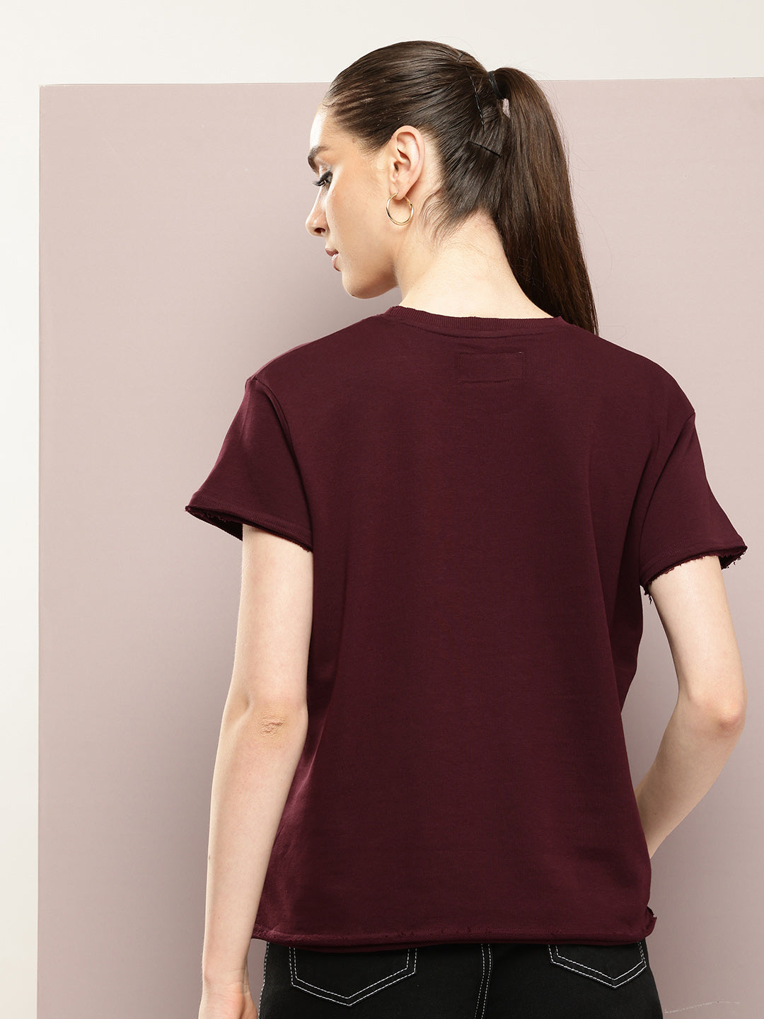 Womens Half Sleeve Round Neck Solid Boxy Fit Tshirts