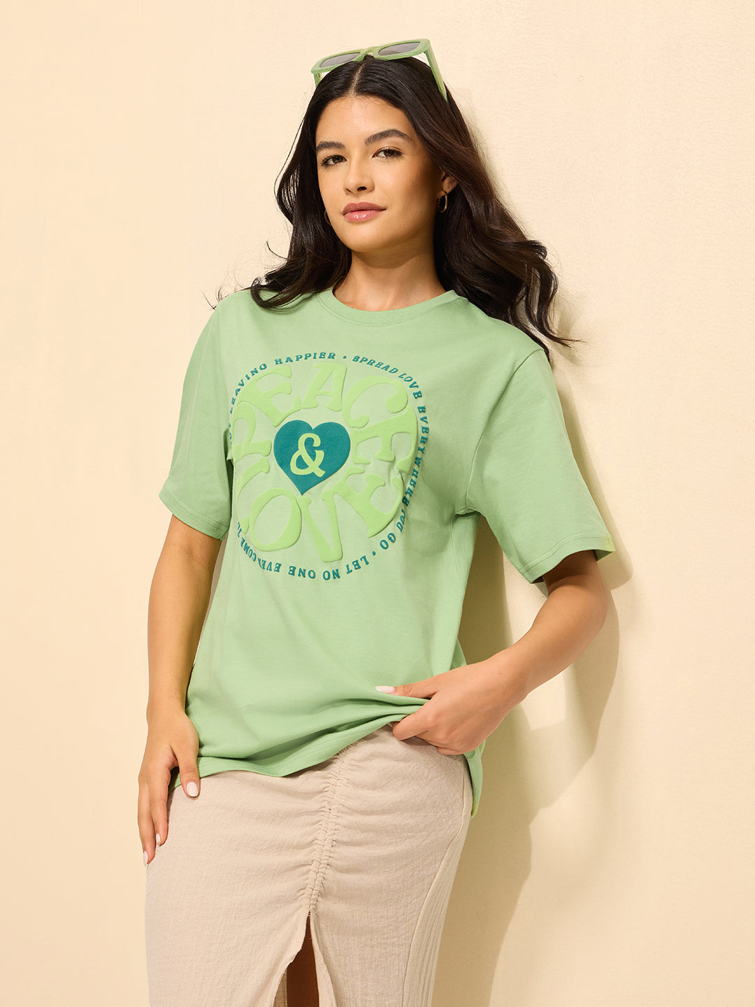 Womens Puff Printed Oversized Fit Cotton T-Shirt