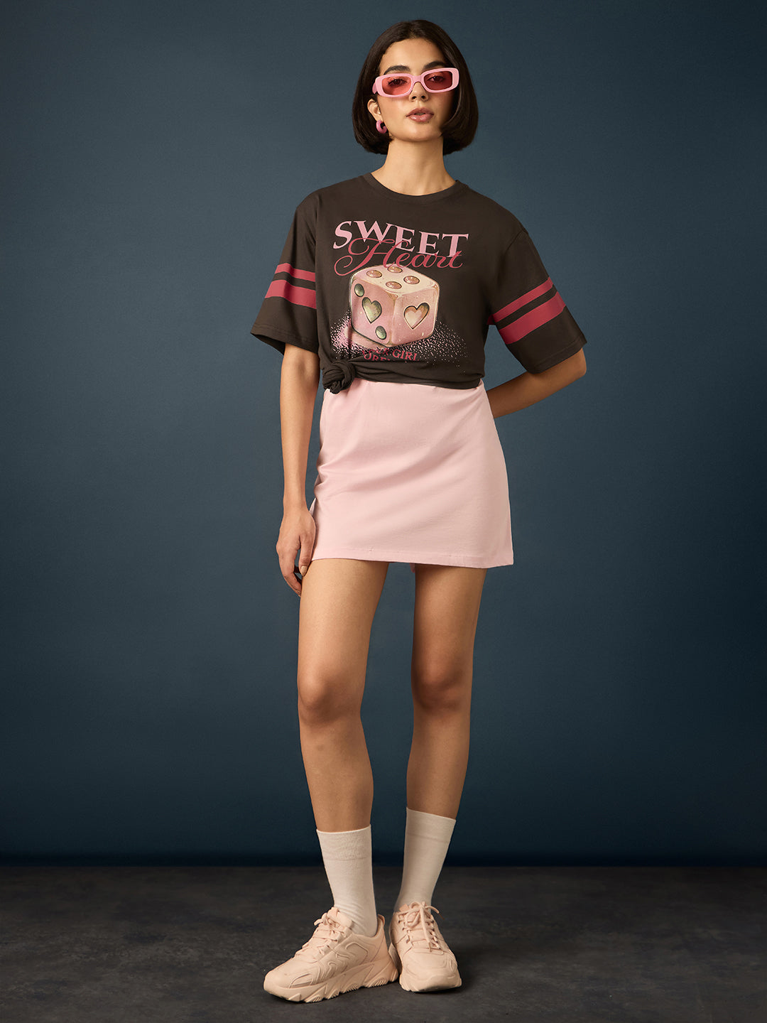 Womens Short Sleeve Printed Oversized Fit Tshirt 