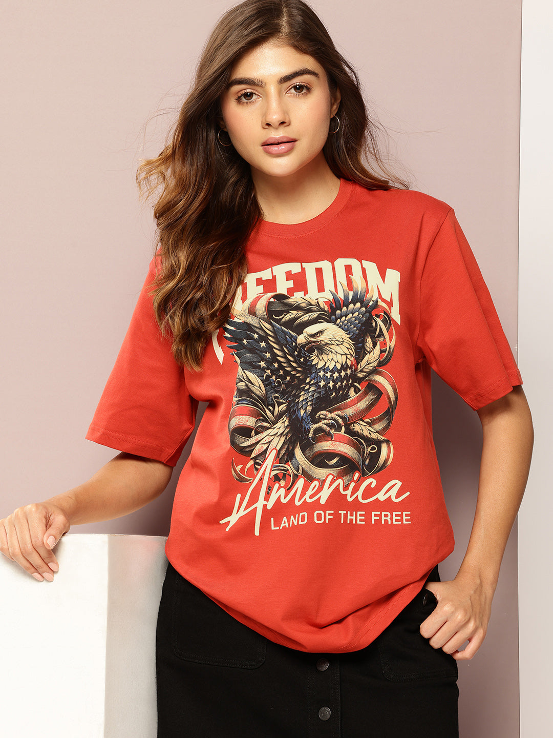 Womens Short Sleeve Printed Oversized Fit Tshirt
