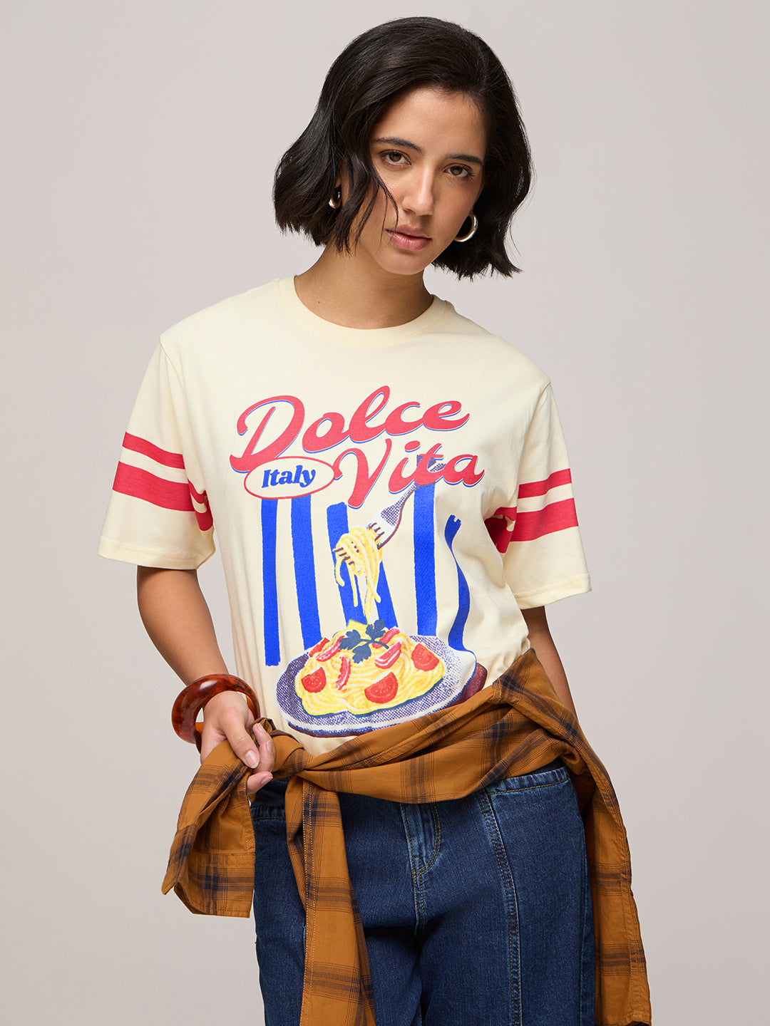 Womens Printed Oversized Fit Cotton T-Shirt