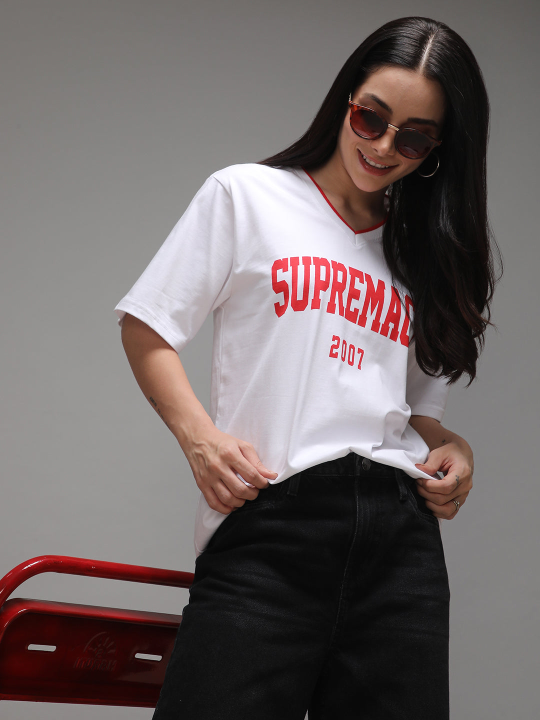 Womens Half Sleeve V-Neck Printed Oversized Fit Tshirts