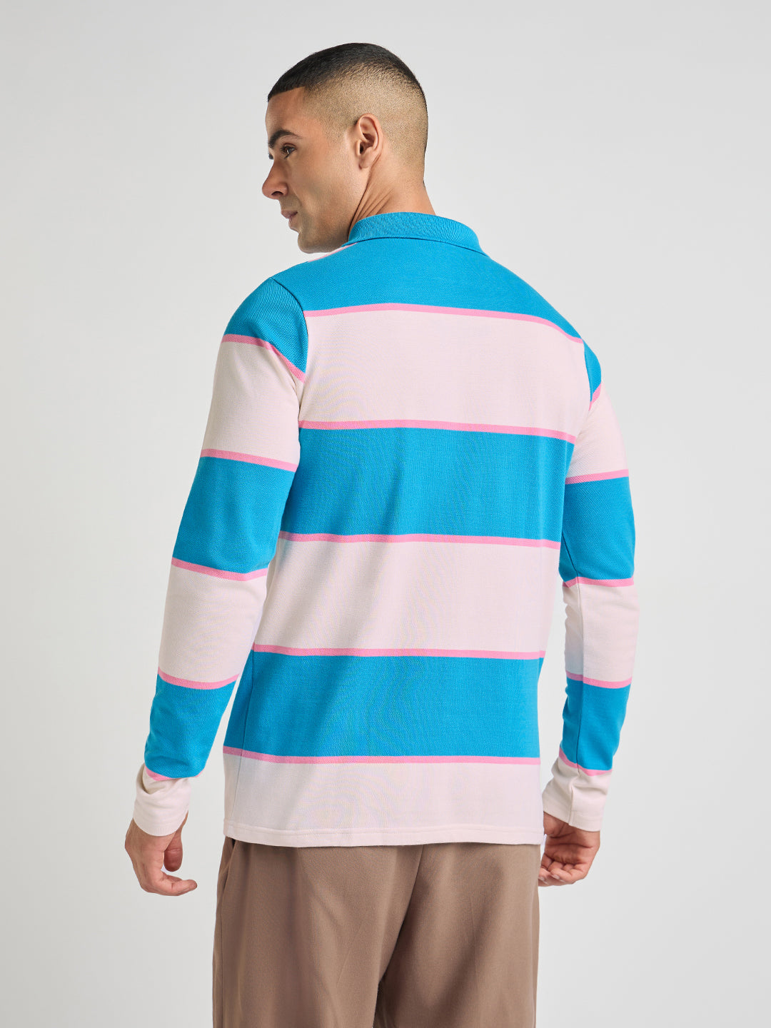 Mens Bold Stripes Regular Fit Zipper Polo Tshirt