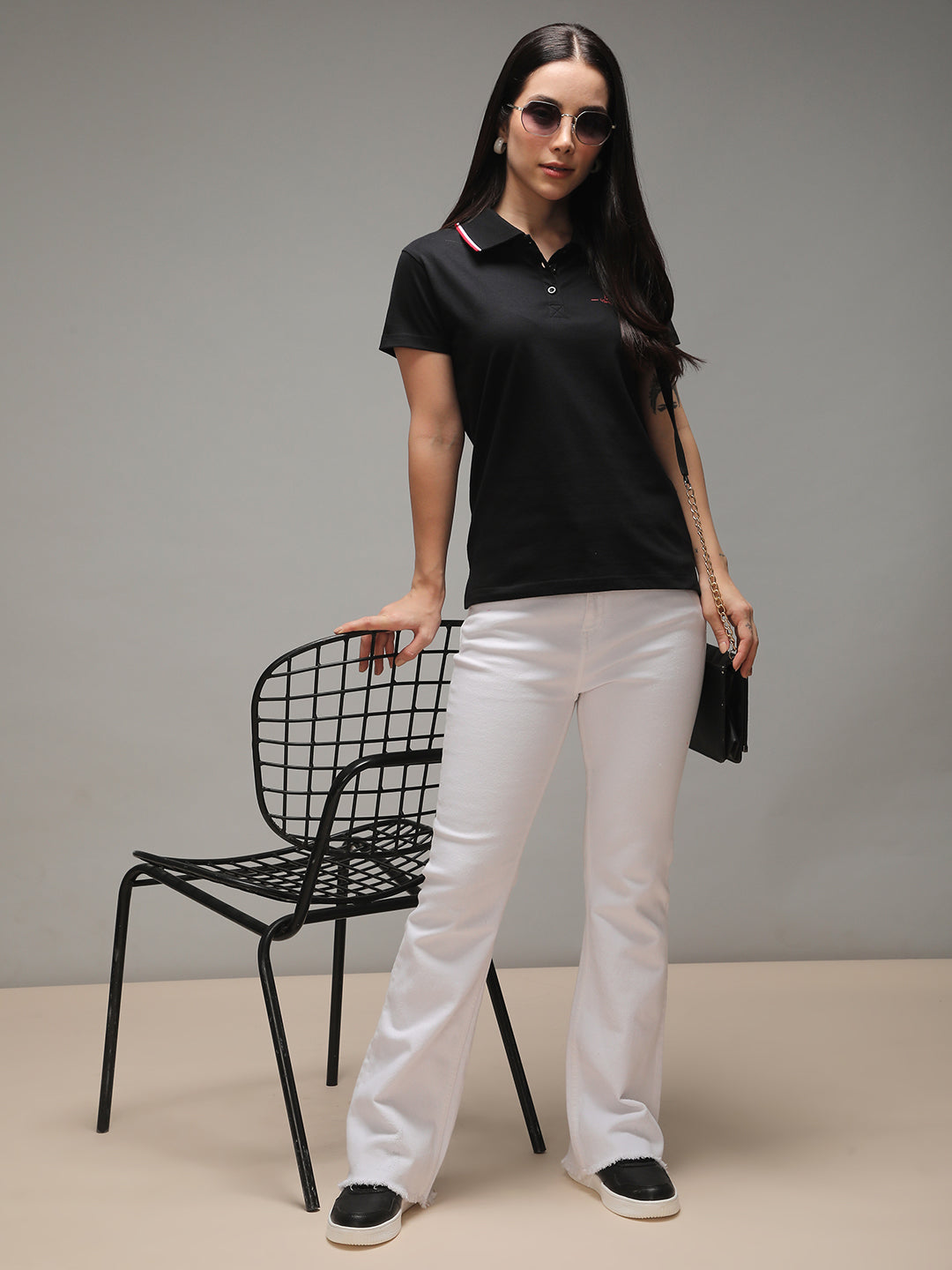 Womens Half Sleeve Polo Neck Solid Regular Fit Tshirts