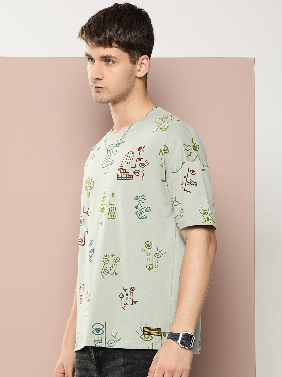 Mens Half Sleeve Drop Shoulder Printed Oversized Fit T-Shirts