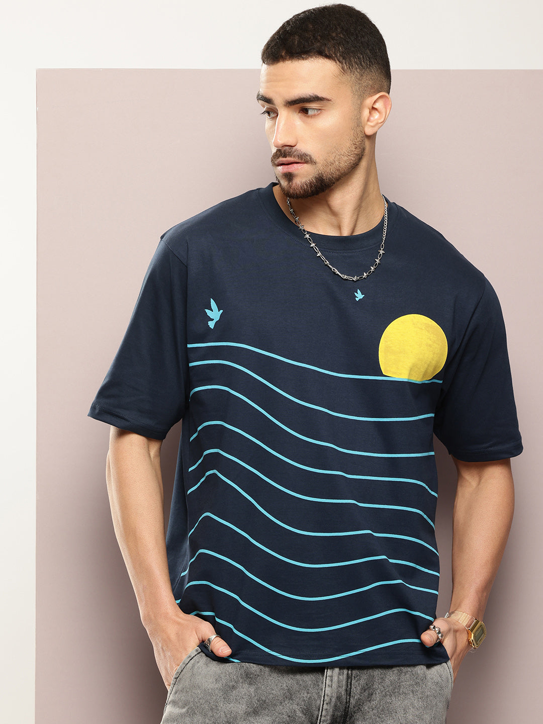 Mens Half Sleeve Round Neck Printed Oversized Fit Tshirts