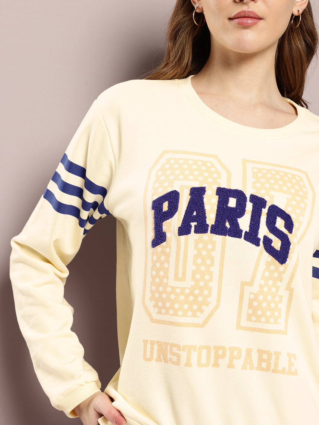 Womens Full Sleeve Round Neck Embroidered Relaxed Fit Tshirts