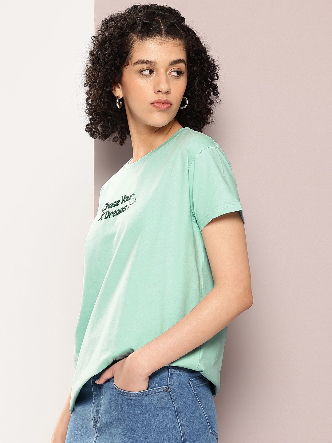 Womens Half Sleeve Round Neck Boxy Fit T-Shirts