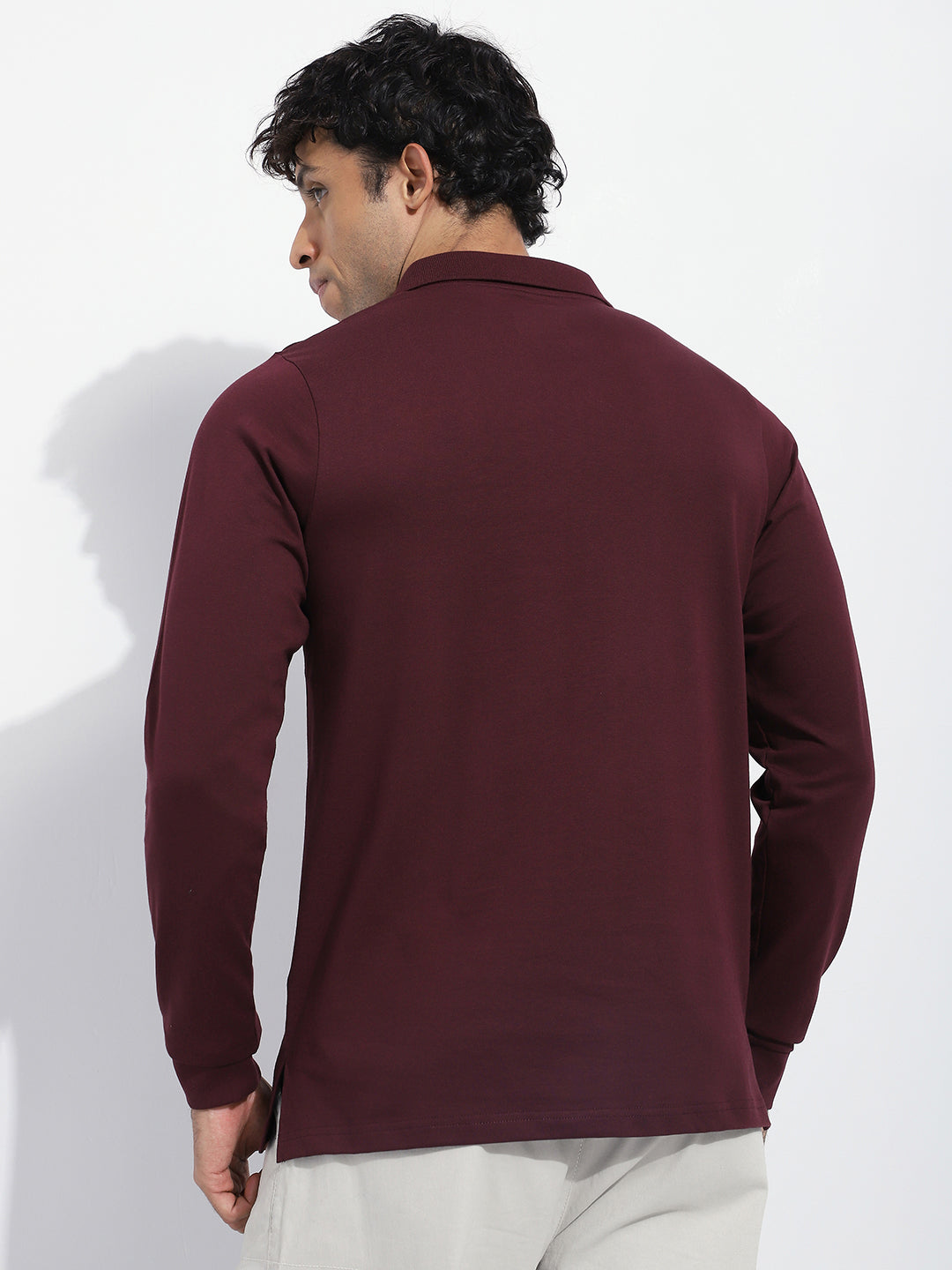 Mens Full Sleeve Polo Neck Solid Regular Fit Tshirts