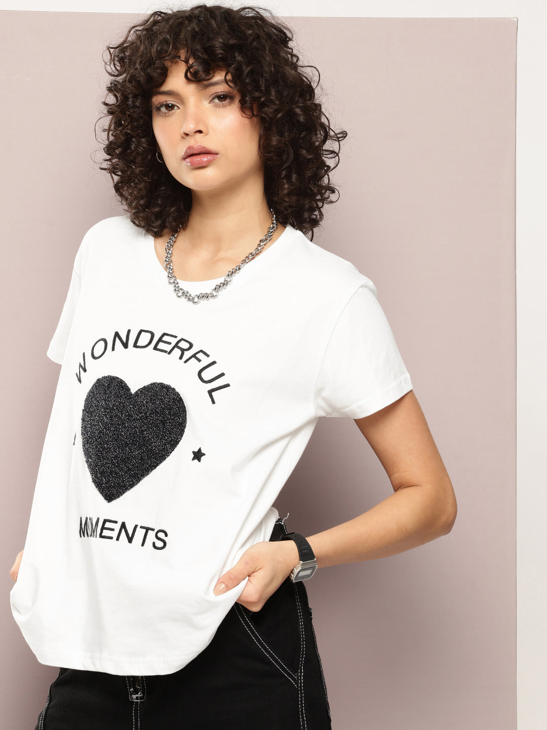 Womens Half Sleeve Round Neck Embroidery Boxy Fit Tshirts