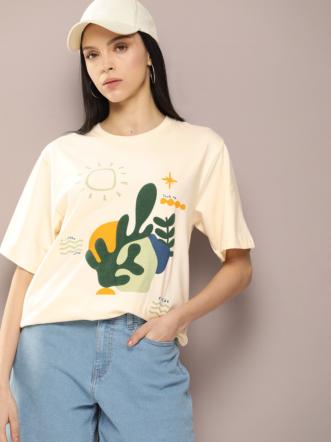 Womens Short Sleeve Round Neck Oversized Fit T-Shirt