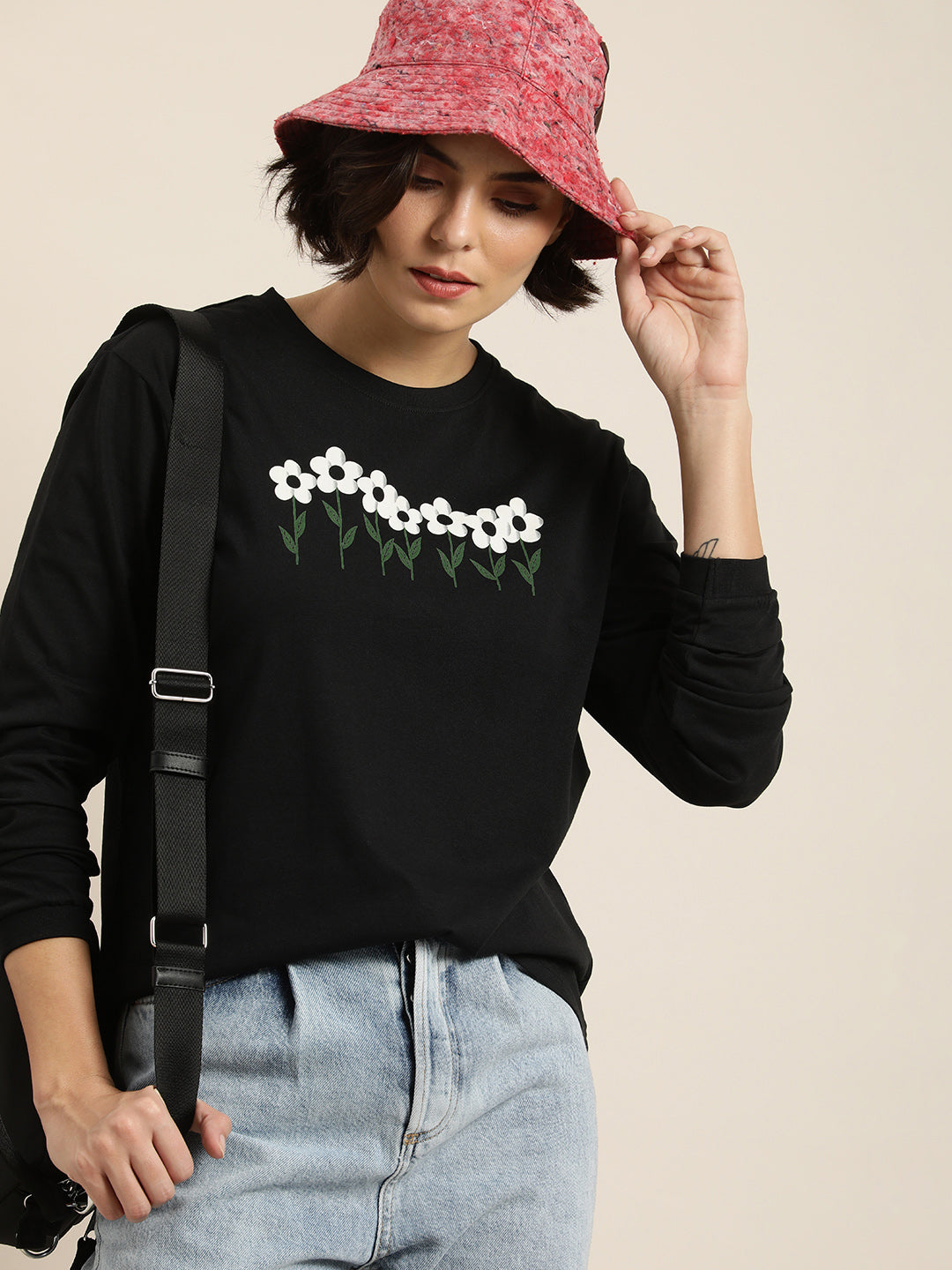 Womens Full Sleeve Round Neck Oversized Fit T-Shirts