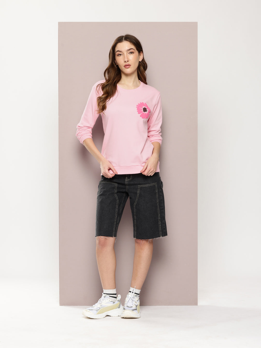 Womens Full Sleeve Round Neck Embellished Relaxed Fit Tshirts