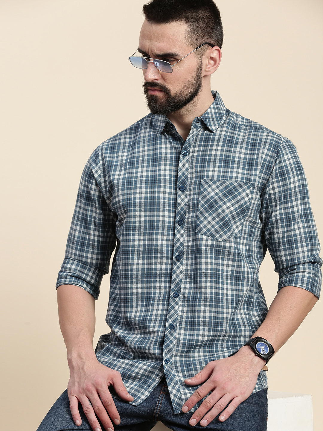 Men Checked Full Sleeve Shirt With Pocket